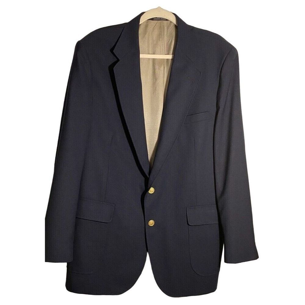 Vintage Sport Coat Blue Mens Johnny‎ Bench MVP Collection Gold Buttons PTP 23"
